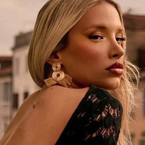 PrettyLittleThing Gold Fringe Disk Statement Earrings - Picture 1 of 1